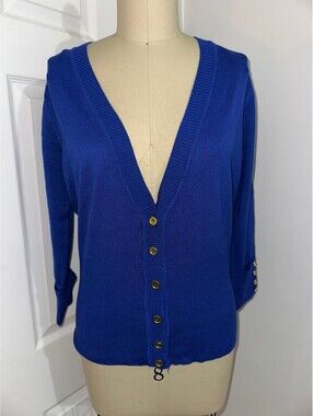 Questions Women's Blue Cardigan Sweater L NWT